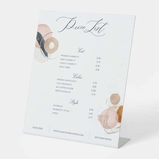 Minimalistic Blush Pink Beauty Salon Price List Pedestal Sign (Front)