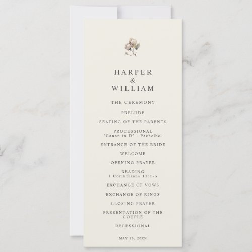 minimalistic boho cotton twig wedding program