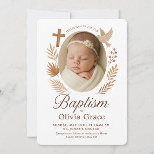 minimalistic boho white Baptism Invitation