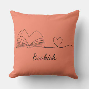 Minimalistic Book Lover Line Art Throw Pillow