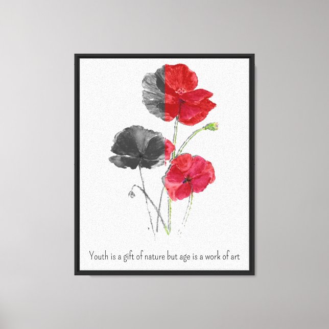 Minimalistic Botanical Poppy Flower Age Quote Canvas Print (Front)
