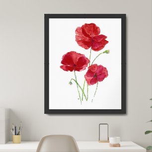 Minimalistic Botanical Poppy Flower Framed Art