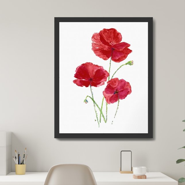 Minimalistic Botanical Poppy Flower  Framed Art (Home Office)