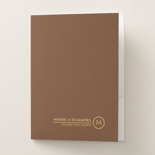 Minimalistic Brown Leather Text Custom Monogram Pocket Folder
