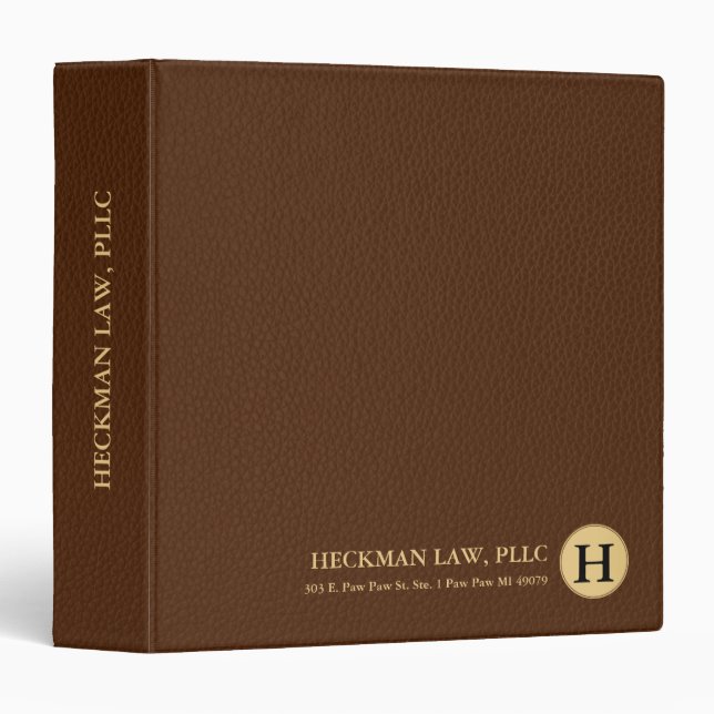 Minimalistic Brown Leather Texture Monogram 3 Ring Binder (Front/Spine)