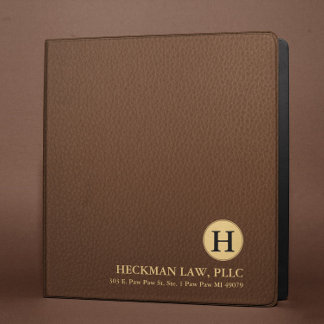 Minimalistic Brown Leather Texture Monogram Mini Binder