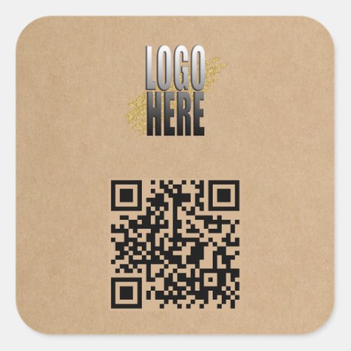 Minimalistic Brown  QR Code With Business Logo  Square Sticker
