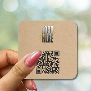 Minimalistic Brown QR Code With Business Logo Square Sticker
