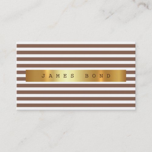Minimalistic Brown White Stripes Vip Golden Foil Business Card