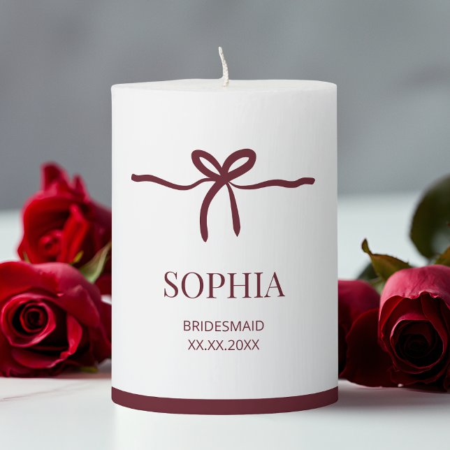 Minimalistic Burgundy Bridal Shower Modern Date Pillar Candle (Minimalistic Burgundy Bridal Shower Modern Date Pillar Candle)