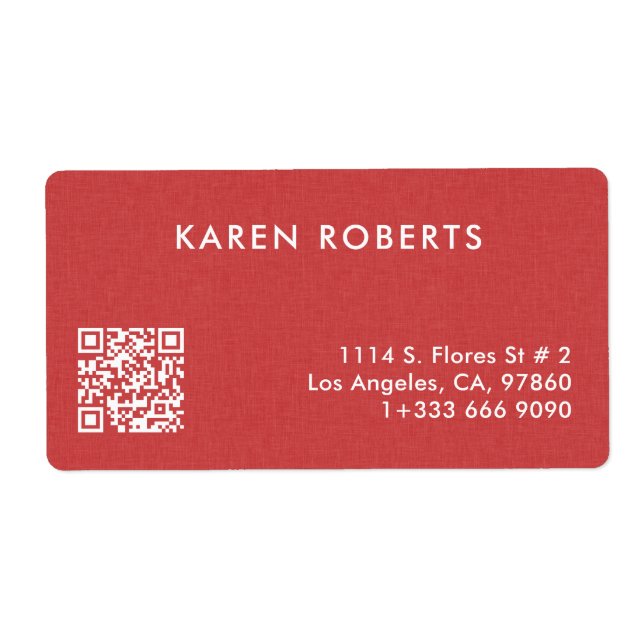Minimalistic Burned Red Linen White Typography Label (Front)