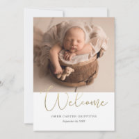 Minimalistic Calligraphy Faux Foil Collage Birth Announcement