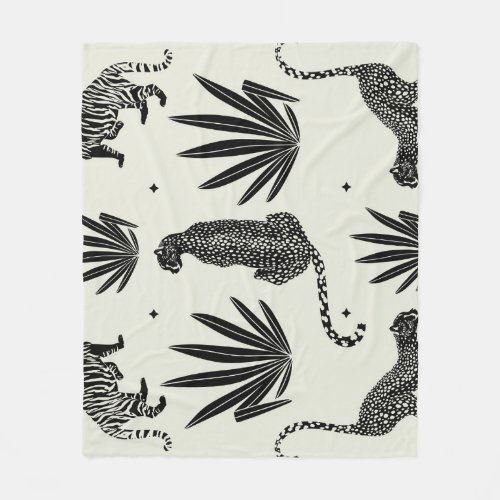 Minimalistic Cheetah Illustration Vintage Fleece Blanket