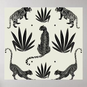 Minimalistic Cheetah Illustration Vintage Poster