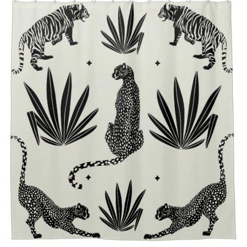 Minimalistic Cheetah Illustration Vintage Shower Curtain