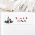 Minimalistic Christmas Candles Floral Bouquet Label<br><div class="desc">This return address label design showcases a festive scene of Christmas candles surrounded by a beautiful bouquet of holiday flowers. The text is written in bold,  custom typography in a striking combination of red and black,  adding to the design's overall cheerful and celebratory feel.</div>