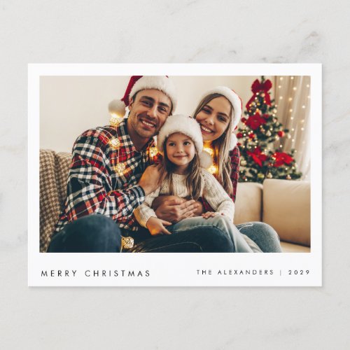 Minimalistic Christmas Modern Family Photo Green  Holiday Postcard