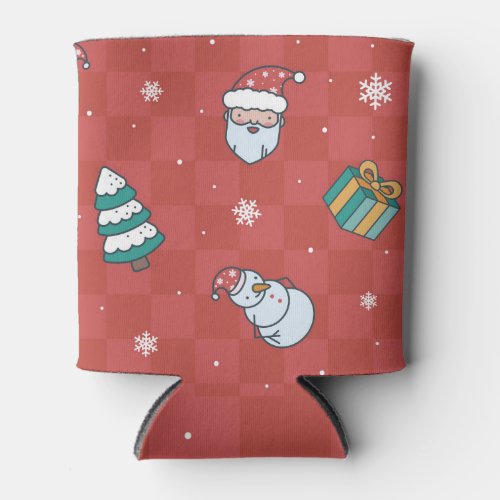 Minimalistic Christmas Red Seamless Design Can Cooler