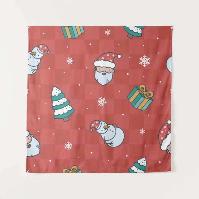 Minimalistic Christmas: Red Seamless Design. Tapestry (Front)