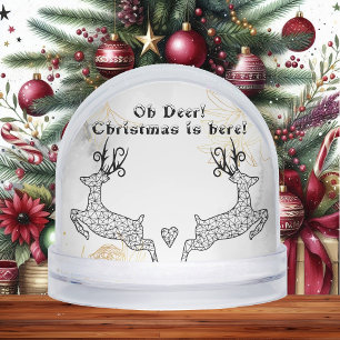 Minimalistic Christmas Reindeers Black White Decor Snow Globe