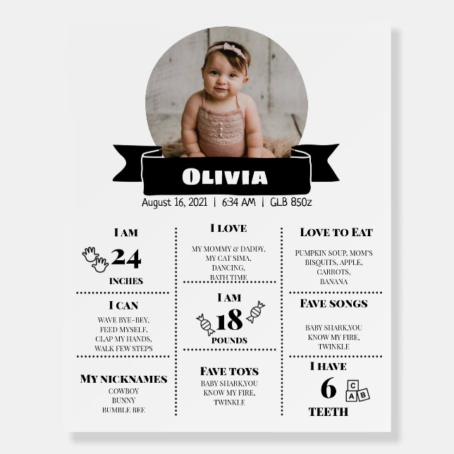 Minimalistic Circle First Birthday Milestones Sign (Front)