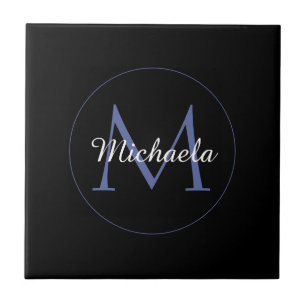 Minimalistic circle modern monogram initial name ceramic tile