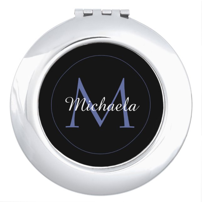 Minimalistic circle modern monogram initial name compact mirror (Front)