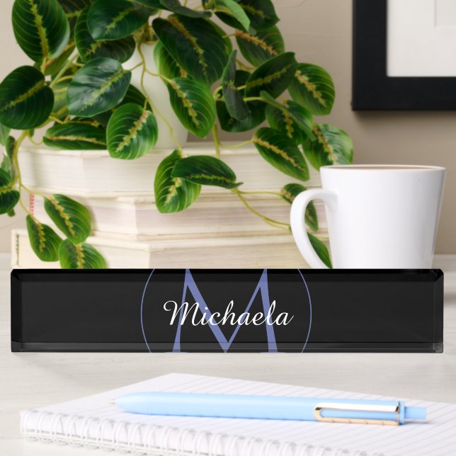 Minimalistic circle modern monogram initial name desk name plate