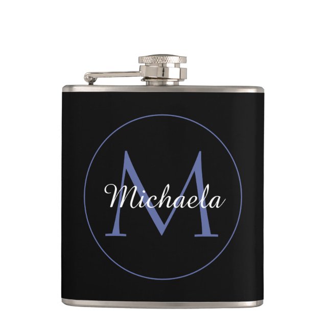 Minimalistic circle modern monogram initial name flask (Front)