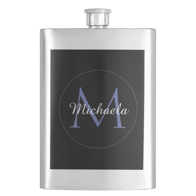 Minimalistic circle modern monogram initial name flask (Front)