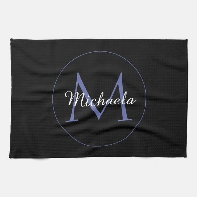 Minimalistic circle modern monogram initial name kitchen towel (Horizontal)