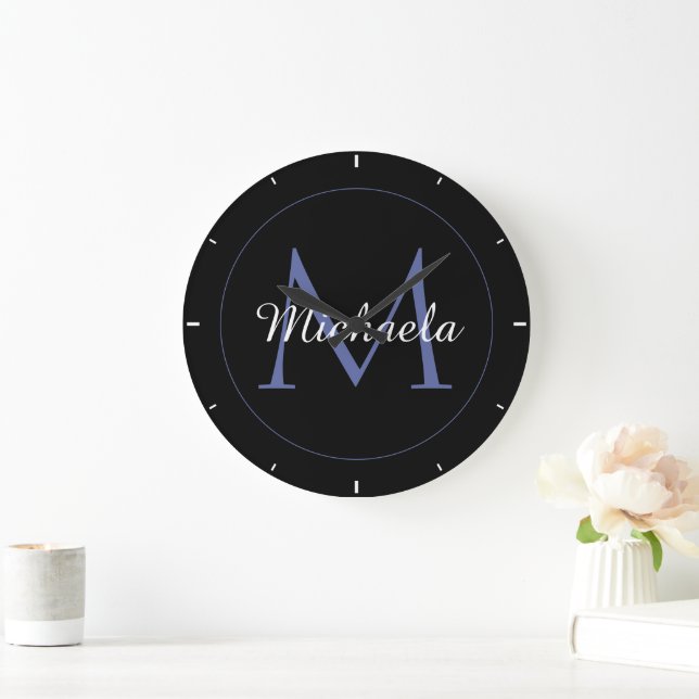 Minimalistic circle modern monogram initial name large clock (Home)