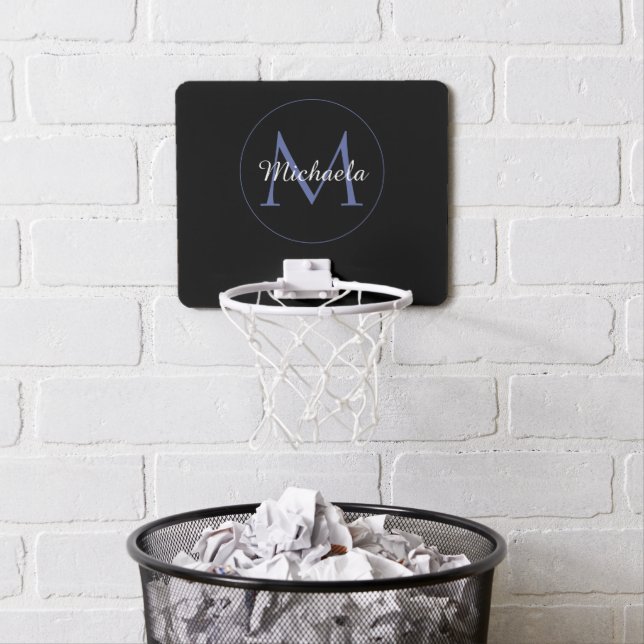 Minimalistic circle modern monogram initial name mini basketball hoop (In Situ)