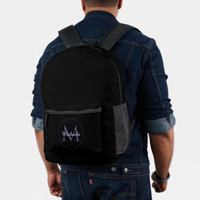 Minimalistic circle modern monogram initial name printed backpack (Insitu (Model))