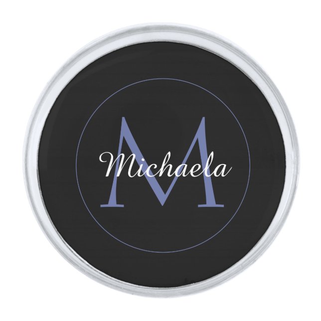 Minimalistic circle modern monogram initial name silver finish lapel pin (Front)
