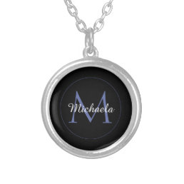 Minimalistic circle modern monogram initial name silver plated necklace