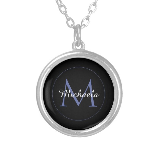 Minimalistic circle modern monogram initial name silver plated necklace (Front)