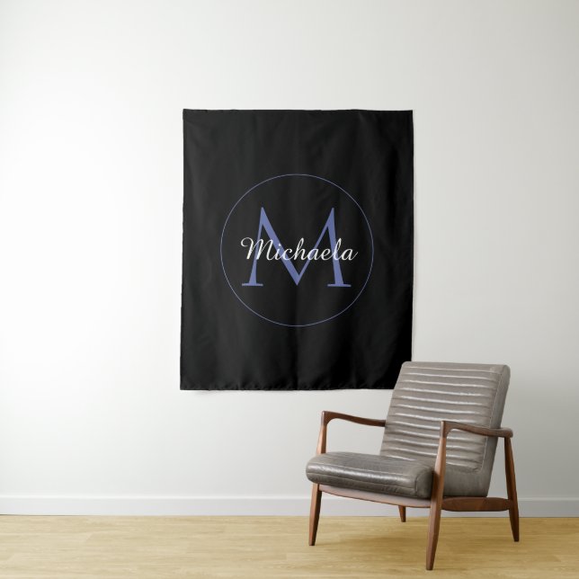 Minimalistic circle modern monogram initial name tapestry (In Situ)