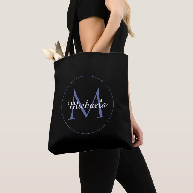 Minimalistic circle modern monogram initial name tote bag (Close Up)