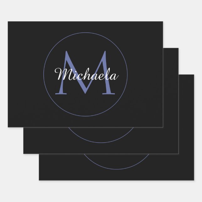 Minimalistic circle modern monogram initial name wrapping paper sheets (Set)