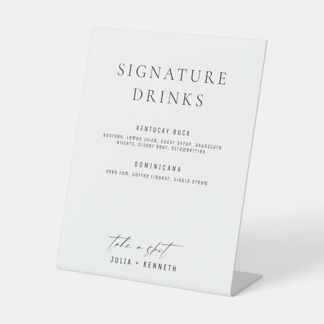 Minimalistic Classy Signature Drinks Wedding Pedestal Sign (Front)
