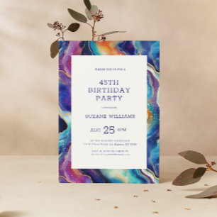 Minimalistic Colorful Glitter Agate Happy Birthday Invitation