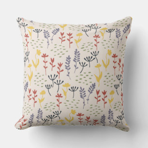Minimalistic colorful scattered wildflowers throw pillow