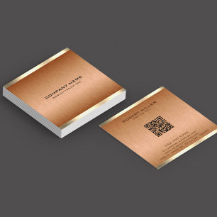 Minimalistic Copper-Brown Texture Tin Gold Border Square Business Card