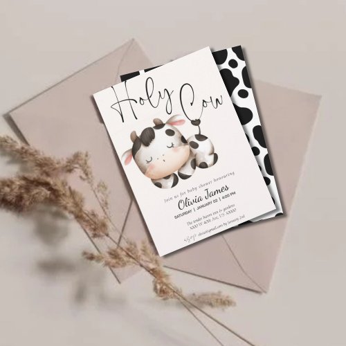 Minimalistic cow gender neutral baby shower invitation