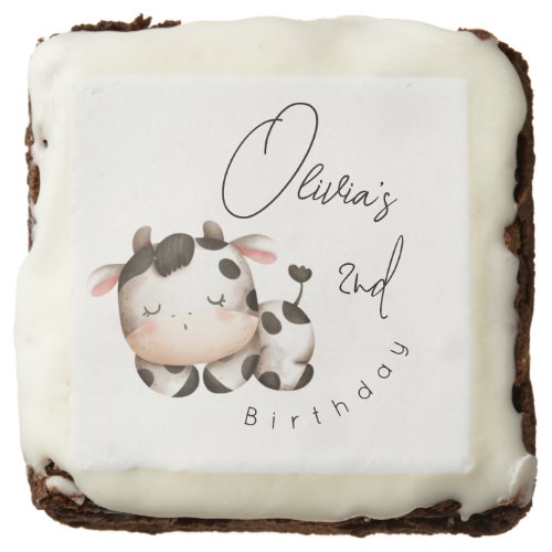 Minimalistic cow gender neutral birthday brownie