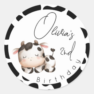 Minimalistic cow gender neutral birthday classic round sticker