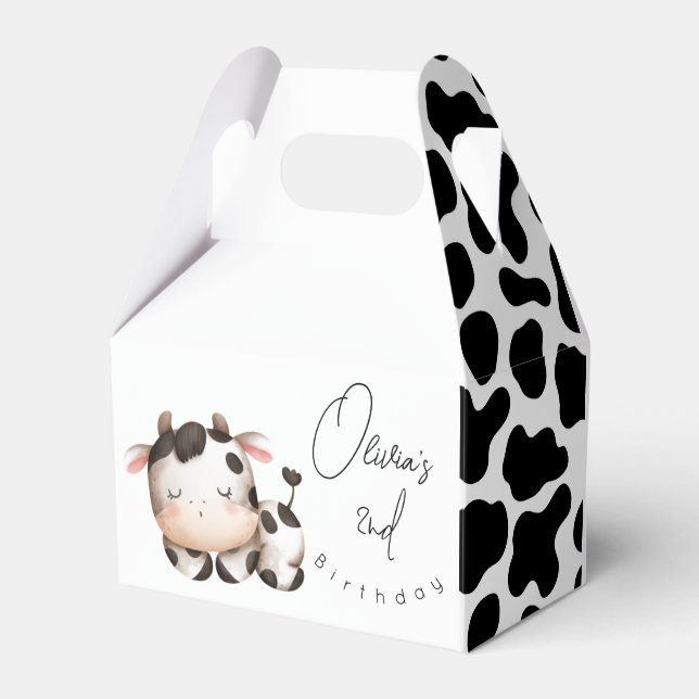 Minimalistic cow gender neutral birthday  favor boxes (Front Side)