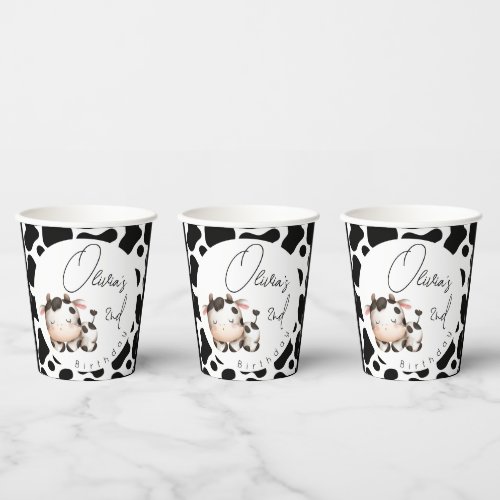 Minimalistic cow gender neutral birthday paper cups