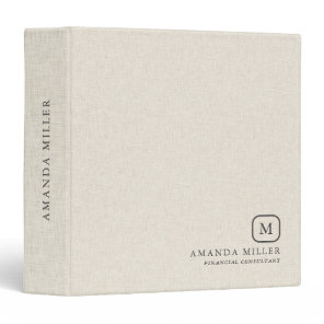 Minimalistic Cream Linen Texture Gray Typography 3 Ring Binder